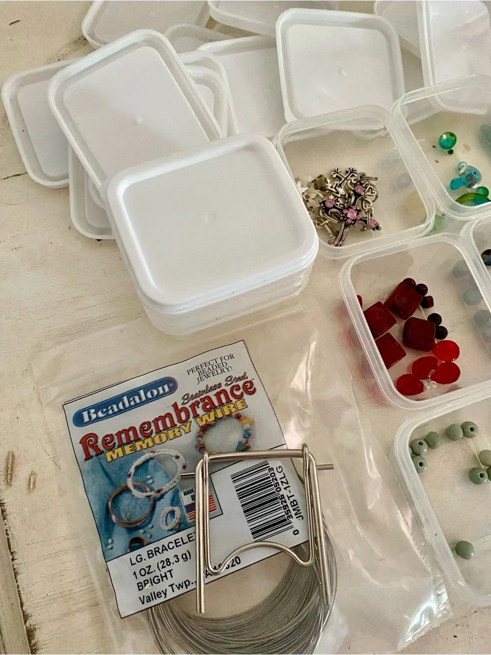 Clear Plastic Stackable Bead Storage Containers with assorted beads